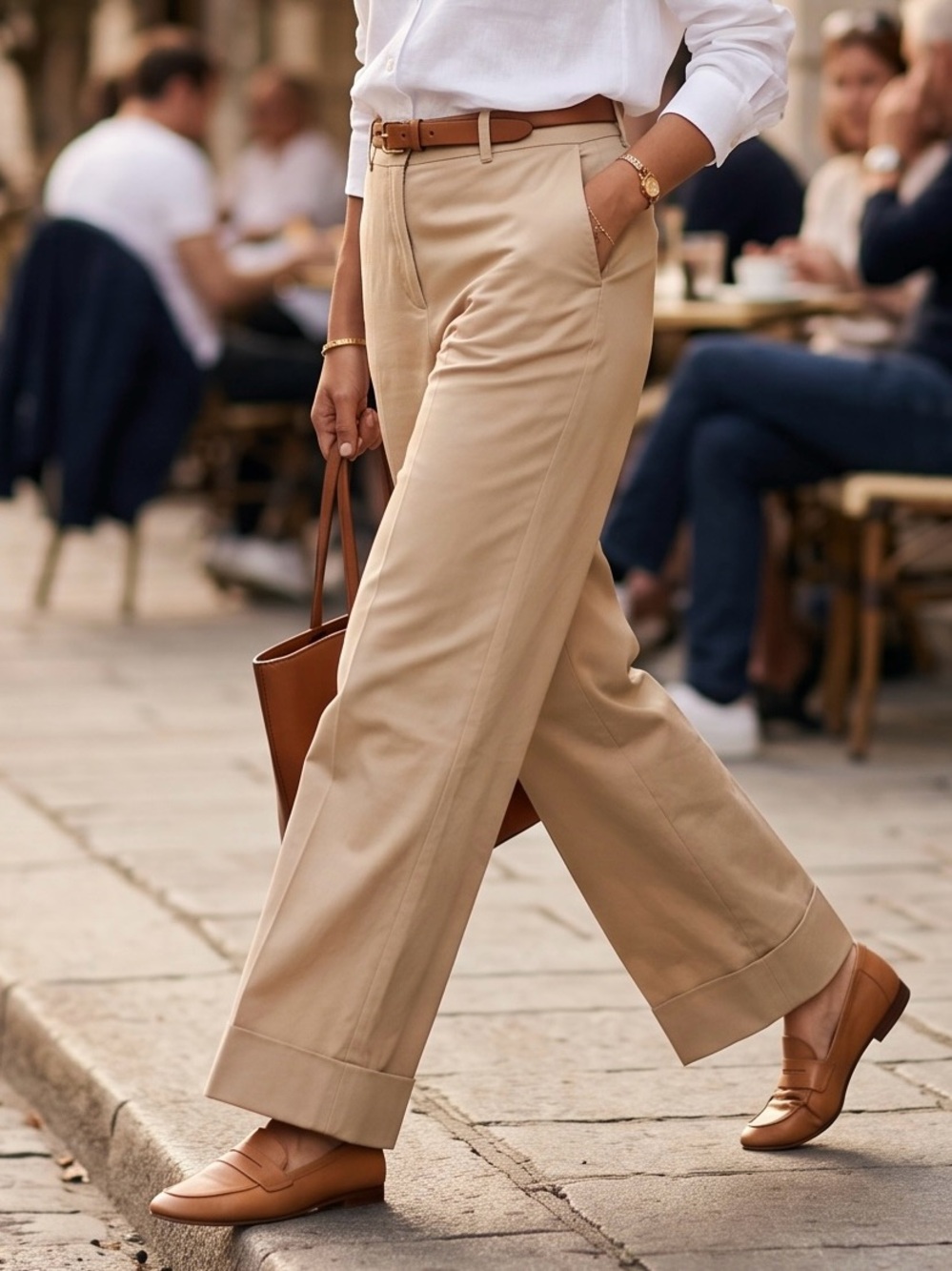 Faconnable Wide-Leg Chino Pants in Beige size 14